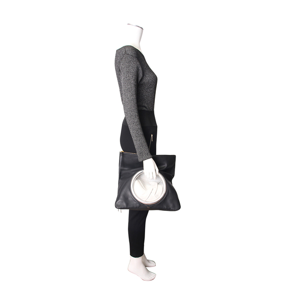 Leather Eyelet Clutch Black/White