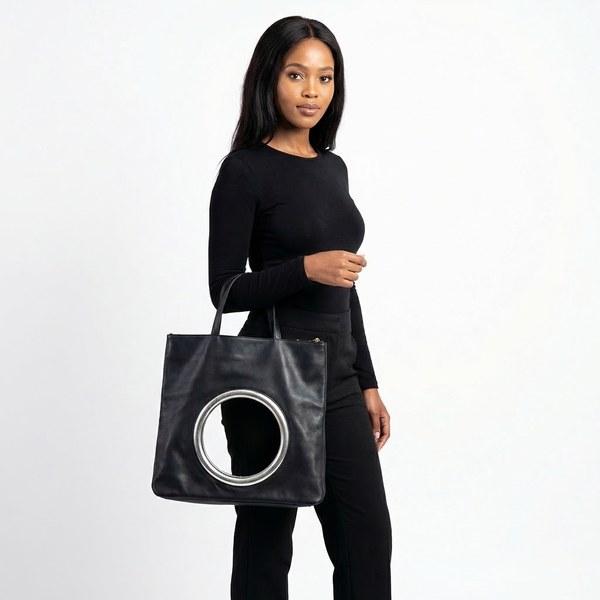 Leather Eyelet Clutch Black/White