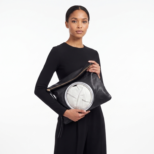Leather Eyelet Clutch Black/White