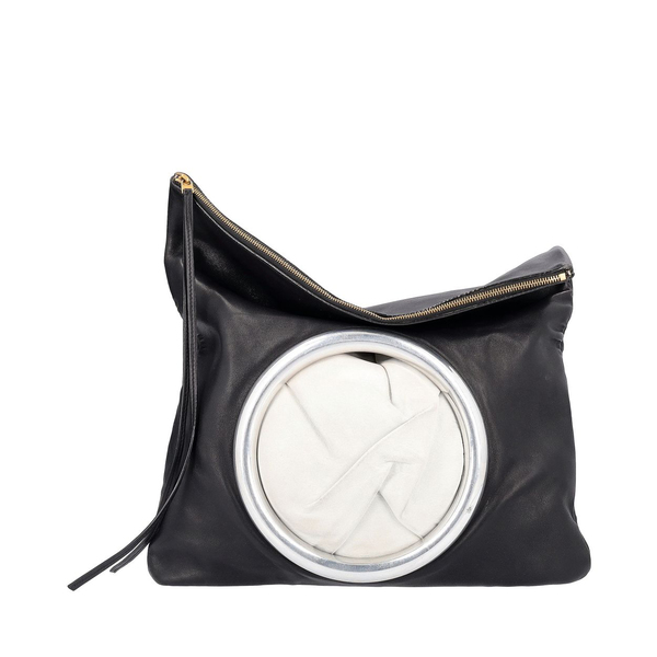 Leather Eyelet Clutch Black/White