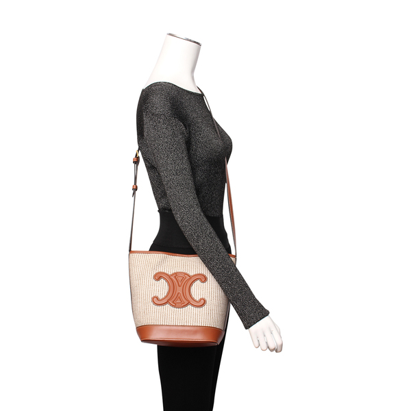 Textile Leather Bucket Bag Beige