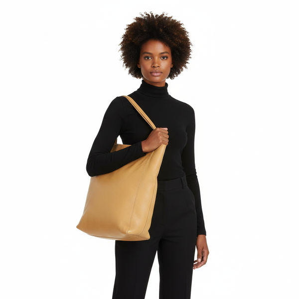 Leather Vertical Cabas Tan