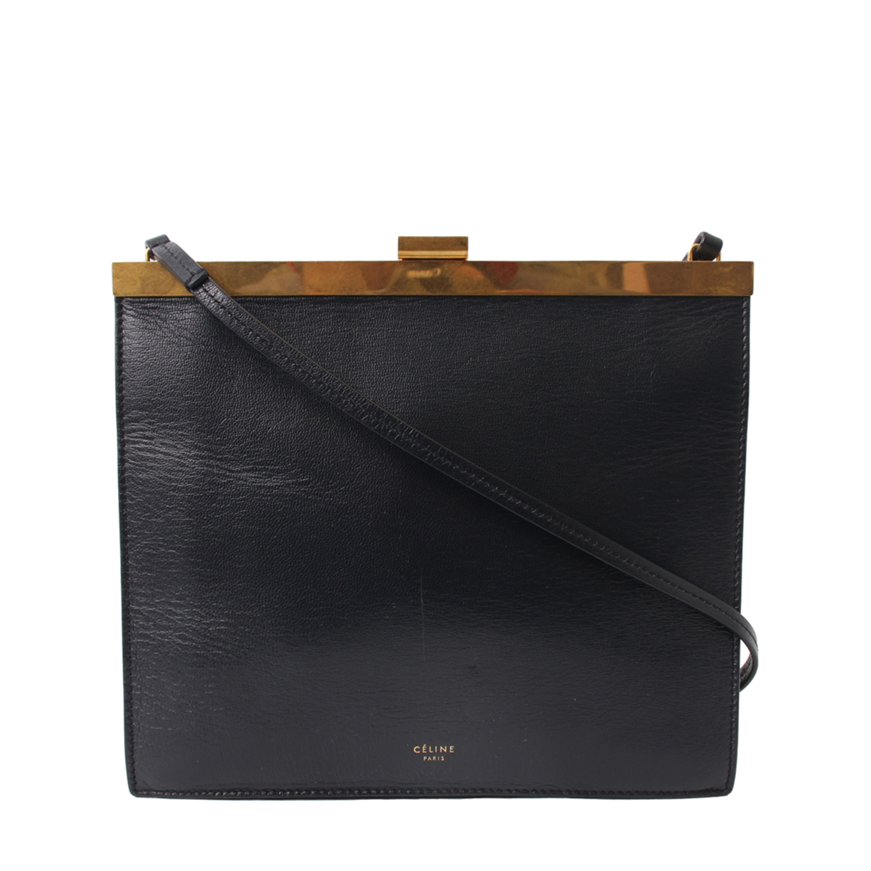CELINE Leather Mini Clasp Shoulder Bag Black | Luxity