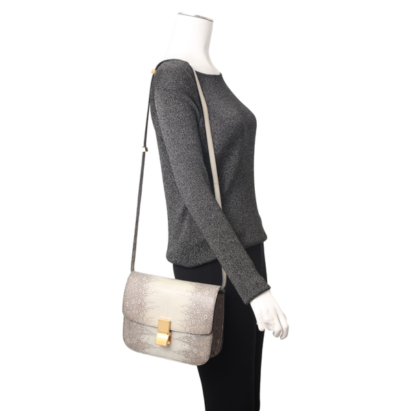 Lizard Classic Box Bag Medium Grey
