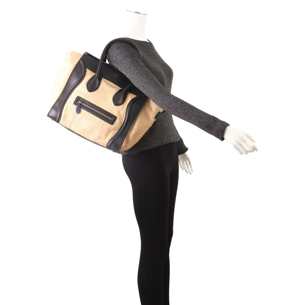 Python Mini Luggage Tote Black/Ivory