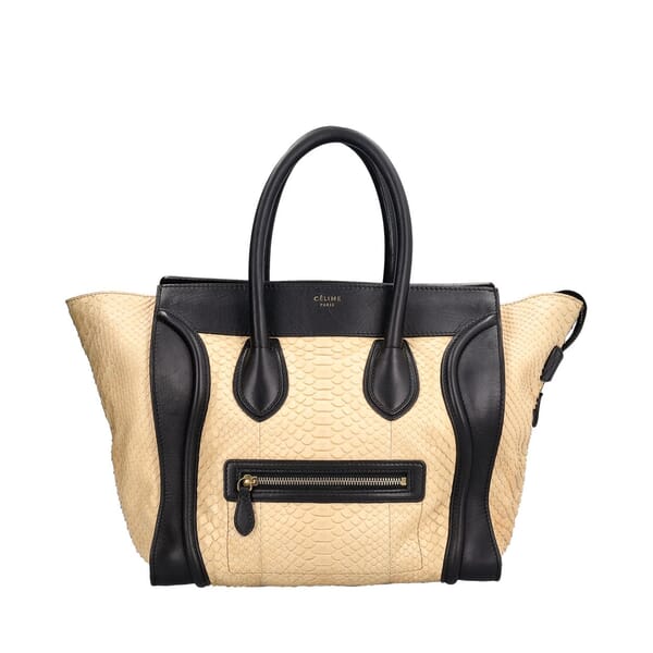Python Mini Luggage Tote Black/Ivory
