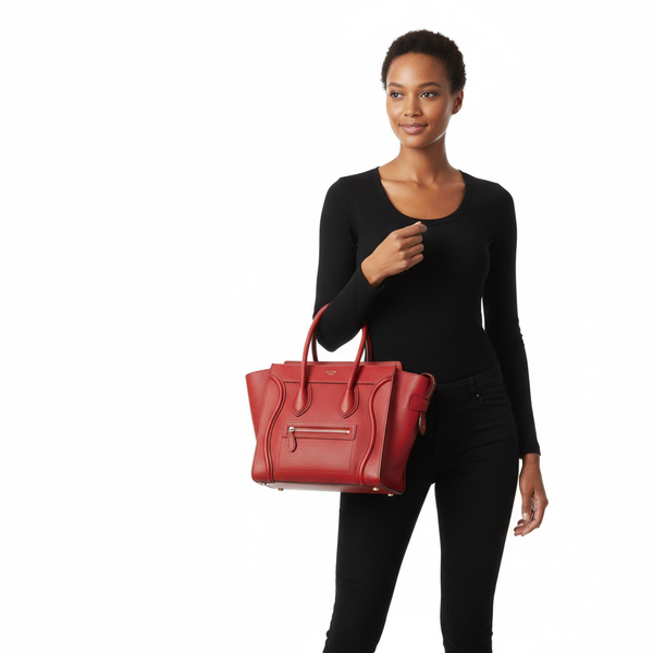 Leather Micro Luggage Tote Red