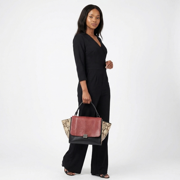 Python/Leather Trapeze Medium Bag Tricolour