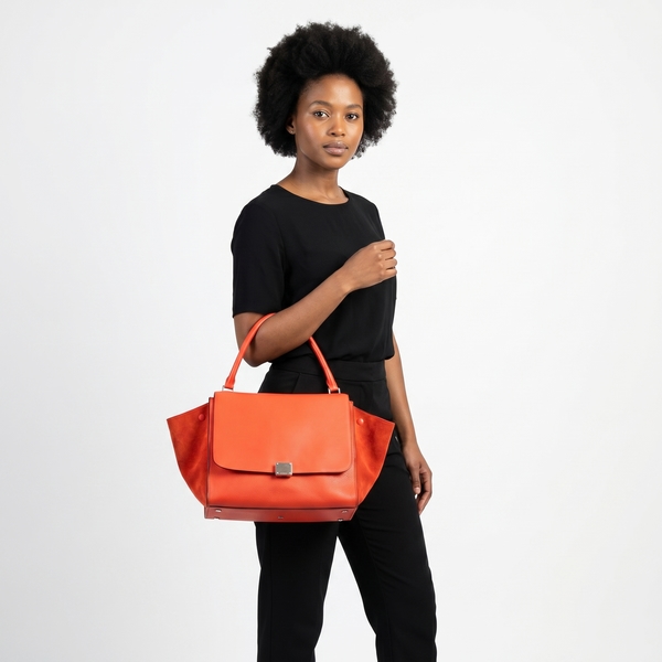 Leather/Suede Trapeze Large Bag Orange