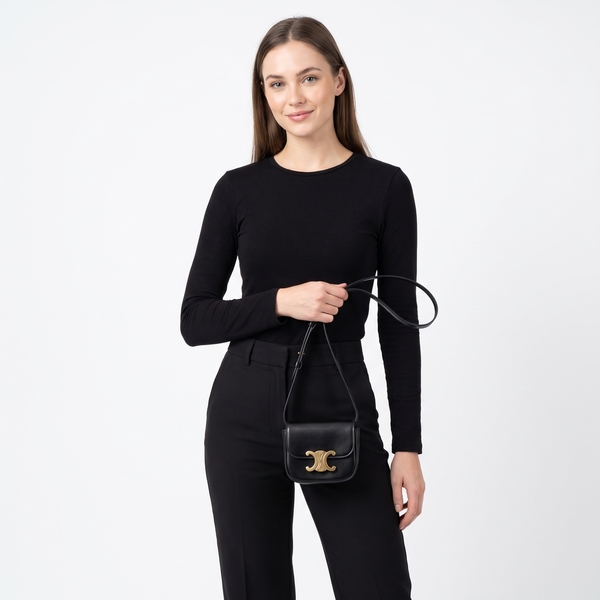 Leather Triomphe Mini Crossbody Bag Black