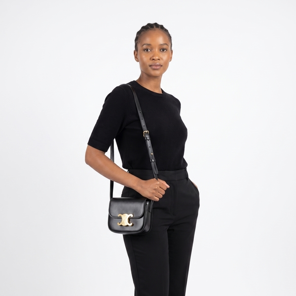 Leather Triomphe Mini Crossbody Bag Black