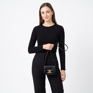 Leather Triomphe Mini Crossbody Bag Black, view 7