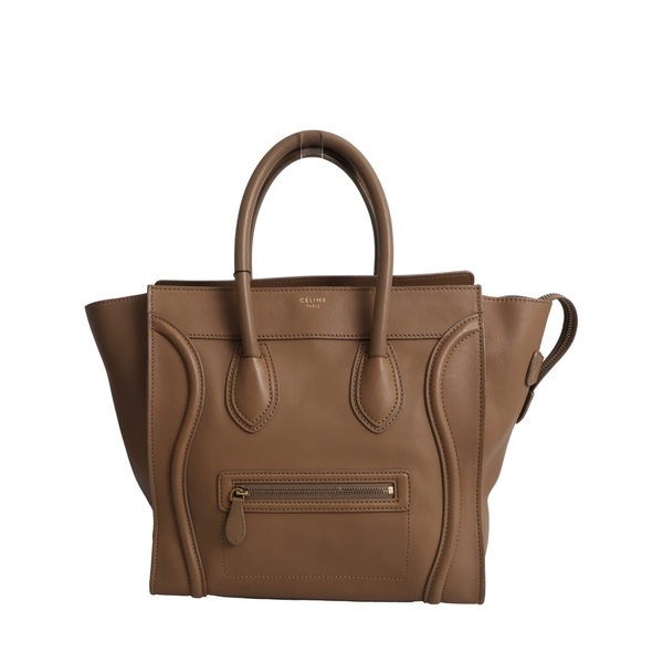 Leather Mini Luggage Tote Taupe