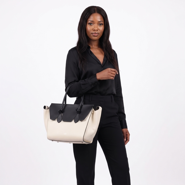 Leather Mini Tie Knot Tote Black/White
