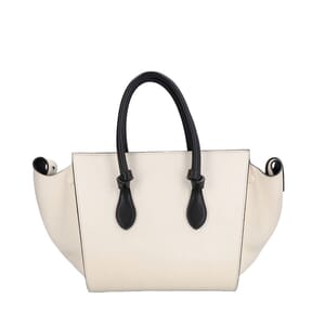 Leather Mini Tie Knot Tote Black/White, view 3