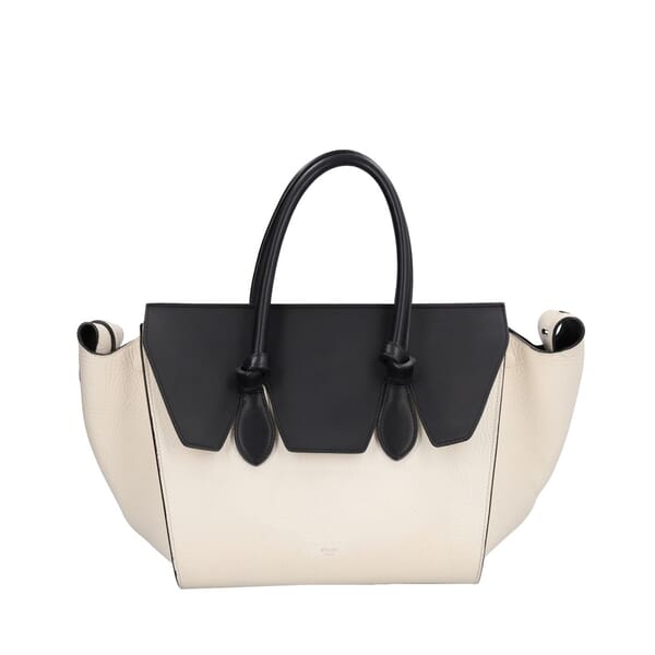 Leather Mini Tie Knot Tote Black/White