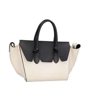Leather Mini Tie Knot Tote Black/White, view 2