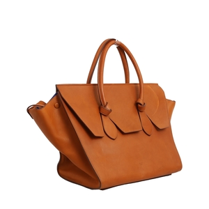 Leather Tie Knot Medium Tote Tan, view 2
