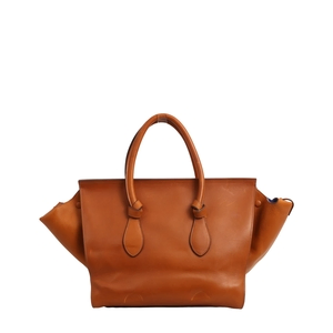 Leather Tie Knot Medium Tote Tan, view 3