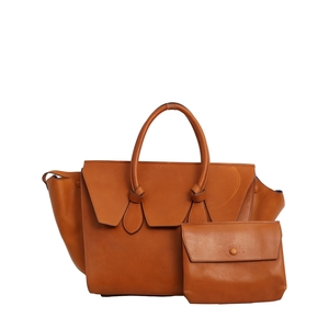 Leather Tie Knot Medium Tote Tan, view 4