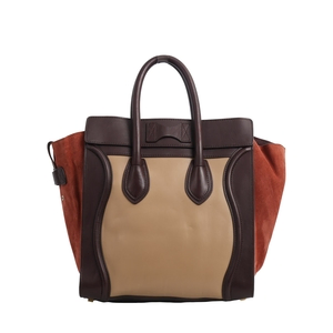 Leather/Suede Mini Luggage Tote Beige, view 3