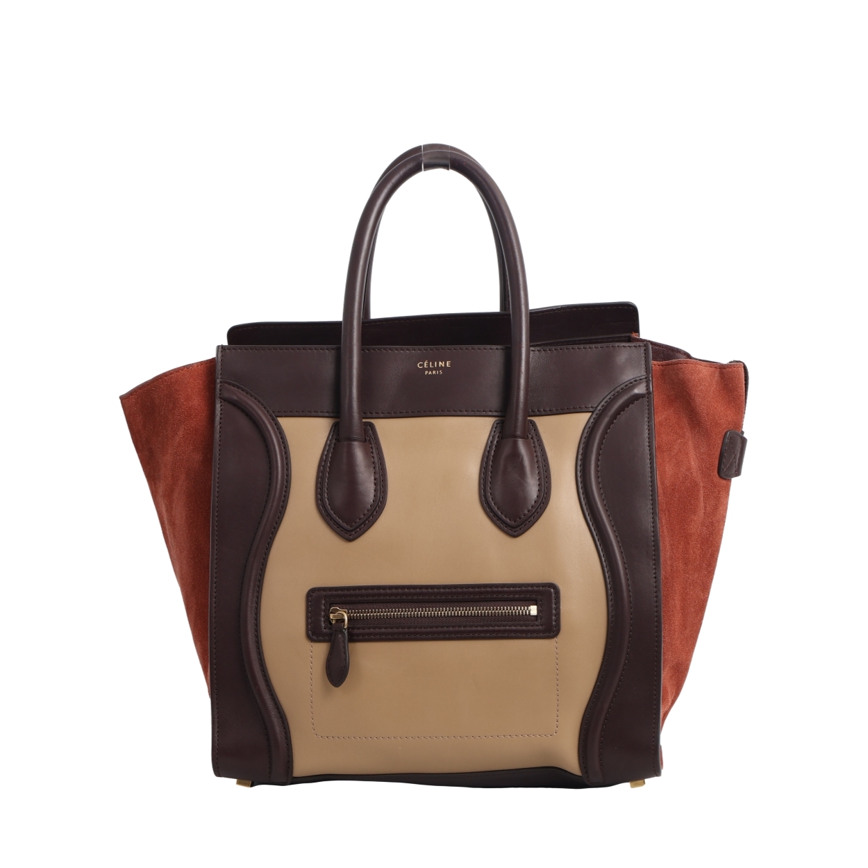 Leather/Suede Mini Luggage Tote Beige