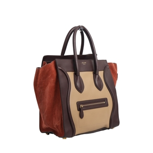 Leather/Suede Mini Luggage Tote Beige, view 2