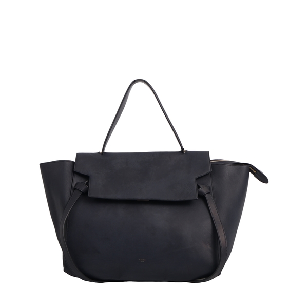 Leather Large Belt Tote Navy Blue