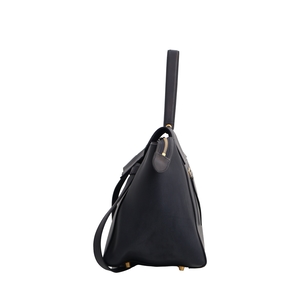 Leather Large Belt Tote Navy Blue, view 4