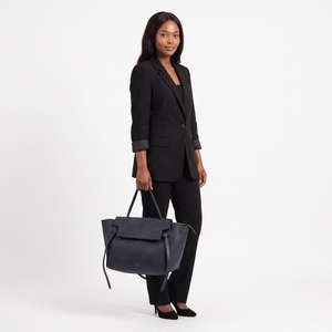Leather Large Belt Tote Navy Blue, view 7