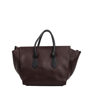 Leather Tie Knot Medium Tote Burgundy/Black, view 3