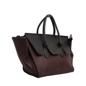 Leather Tie Knot Medium Tote Burgundy/Black, view 2