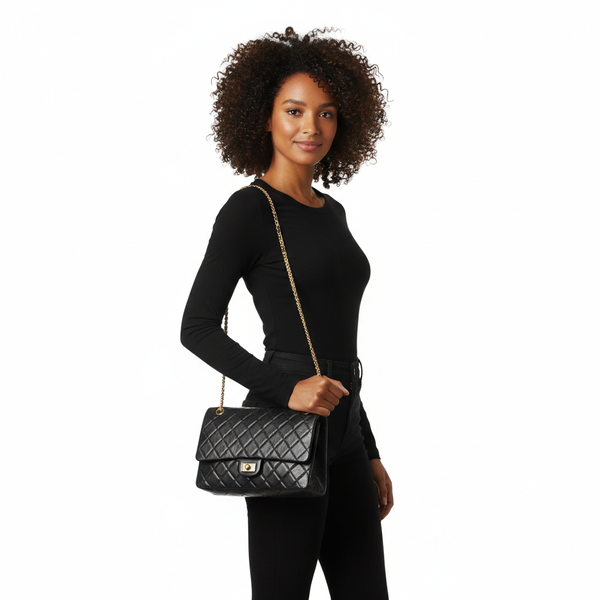 Aged Quilted Calfskin 50th Anniversary 2.55 Reissue 225 Double Flap Black