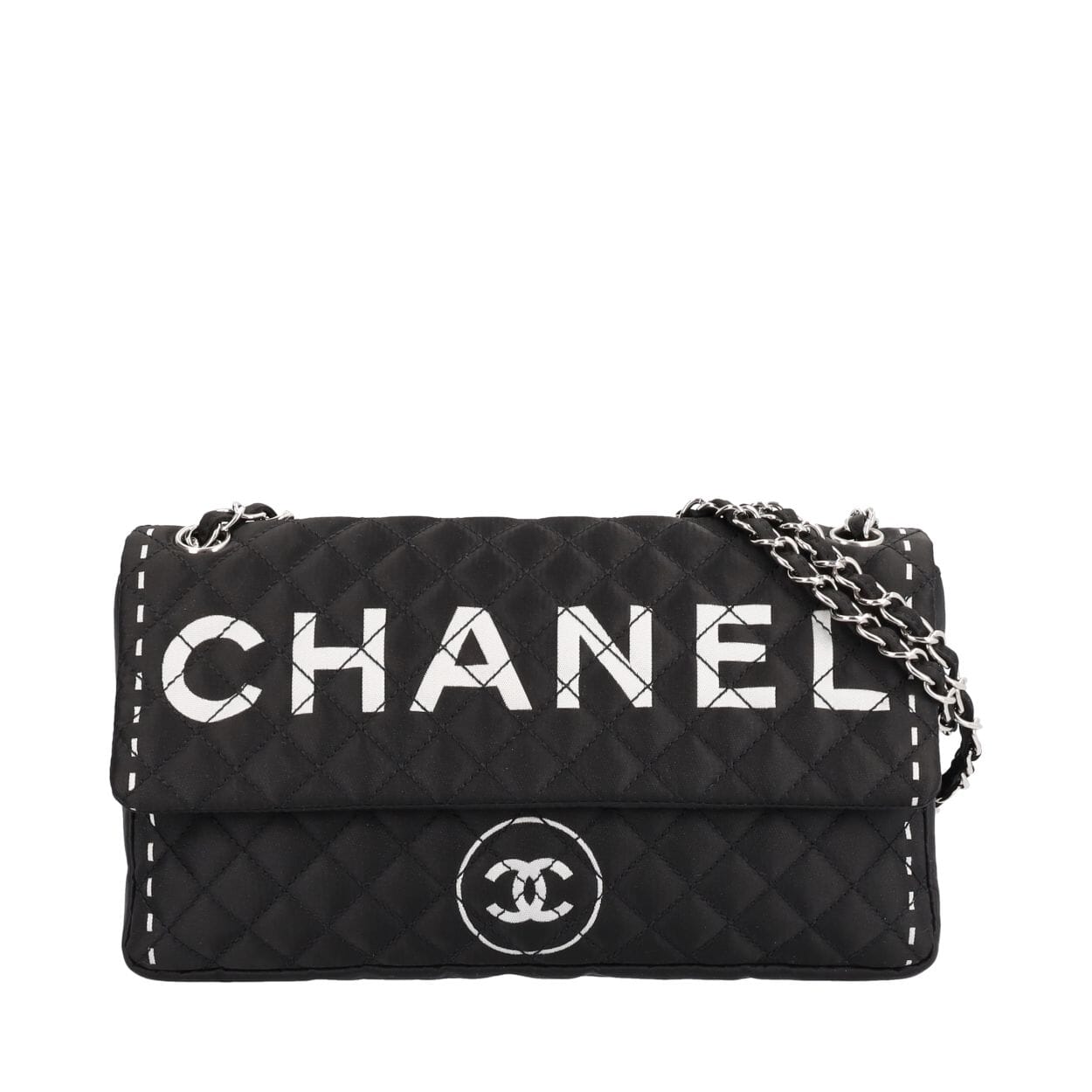 CHANEL Vintage Quilted Nylon Logo Flap Bag Black | Luxity