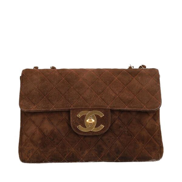 Vintage Suede Quilted Classic Maxi Flap Bag Chocolate Brown