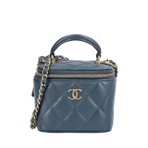 Quilted Lambskin Mini Vanity Chain Case Blue