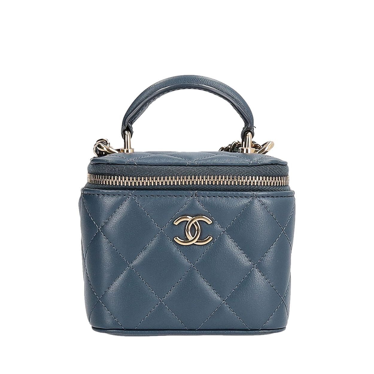 CHANEL Quilted Lambskin Mini Vanity Chain Case Blue | Luxity