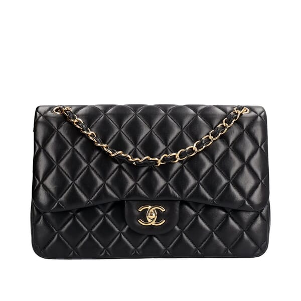 Quilted Lambskin Jumbo Classic Flap Shoulder Bag Black