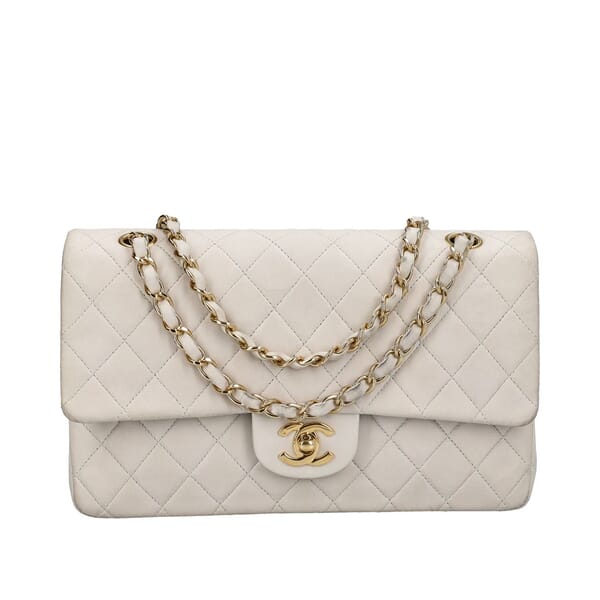 Vintage Quilted Nubuck Medium Classic Double Flap Bag White