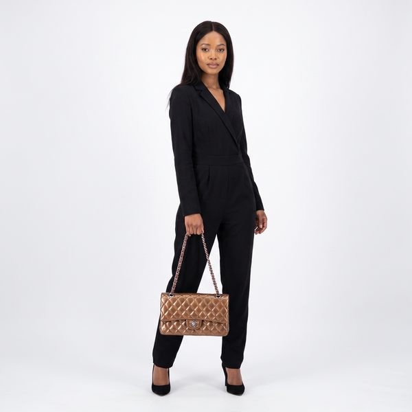Quilted Patent Classic Medium Double Flap Bag Bronze