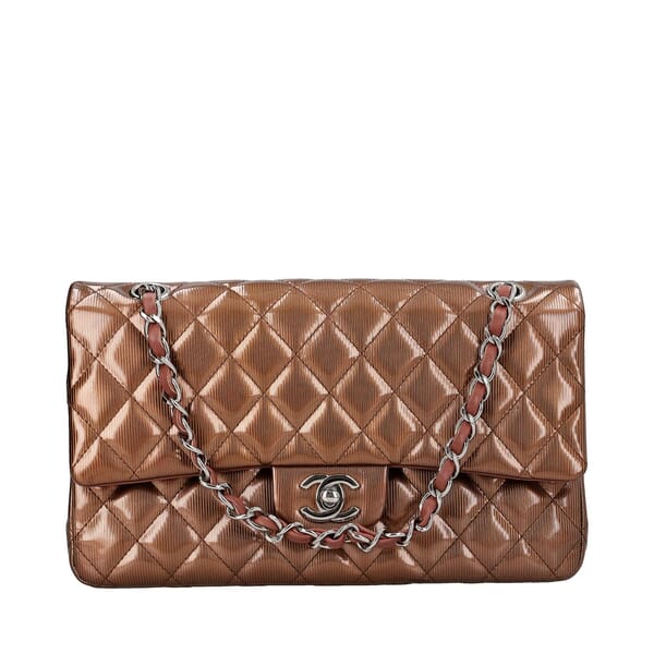 Quilted Patent Classic Medium Double Flap Bag Bronze