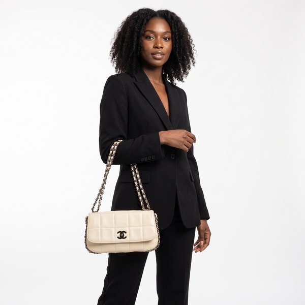 Matte Leather Multi-Chain Flap Bag White