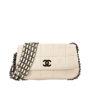 Matte Leather Multi-Chain Flap Bag White