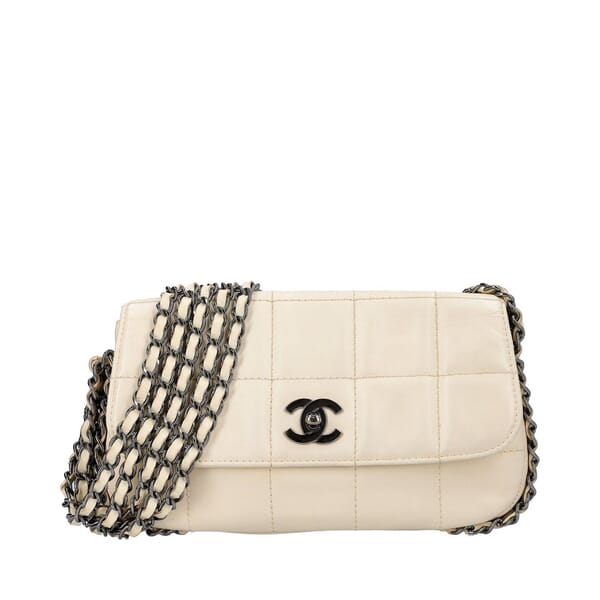 Matte Leather Multi-Chain Flap Bag White