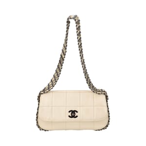 Matte Leather Multi-Chain Flap Bag White, view 7