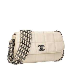 Matte Leather Multi-Chain Flap Bag White, view 2