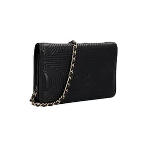 Quilted Leather Korean Garden Wallet On Chain Black, view 2
