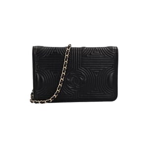 Quilted Leather Korean Garden Wallet On Chain Black