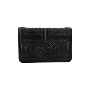 Quilted Leather Korean Garden Wallet On Chain Black, view 4