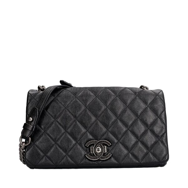 Quilted City Rock Medium Flap Bag Black